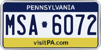 PA license plate MSA6072