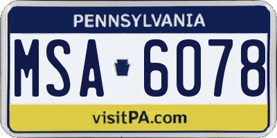 PA license plate MSA6078