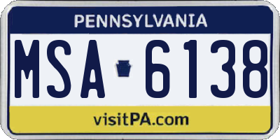 PA license plate MSA6138
