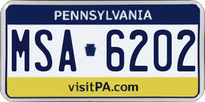 PA license plate MSA6202