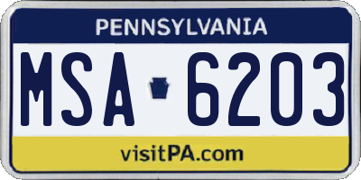 PA license plate MSA6203