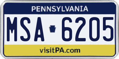 PA license plate MSA6205