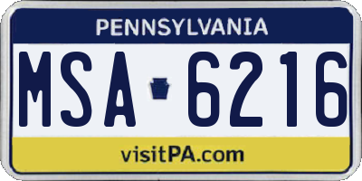PA license plate MSA6216