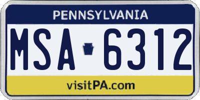 PA license plate MSA6312