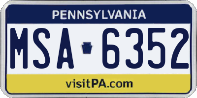 PA license plate MSA6352