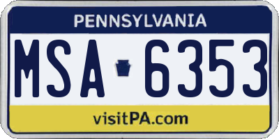 PA license plate MSA6353