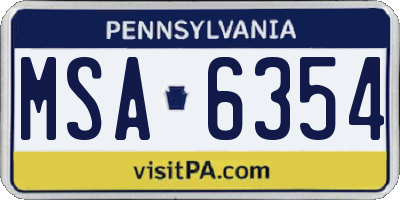 PA license plate MSA6354