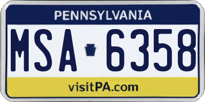 PA license plate MSA6358