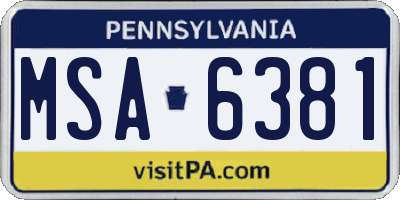 PA license plate MSA6381