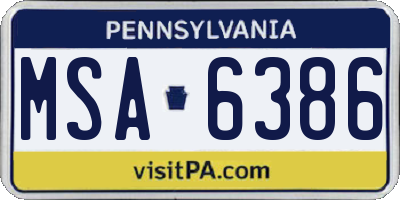 PA license plate MSA6386