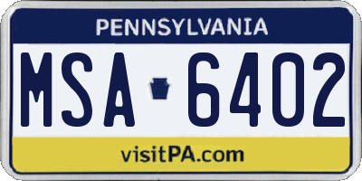 PA license plate MSA6402