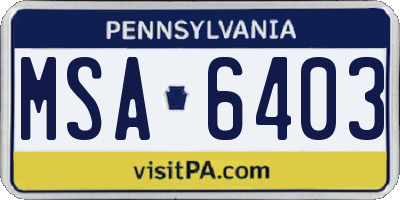 PA license plate MSA6403