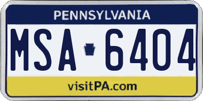PA license plate MSA6404