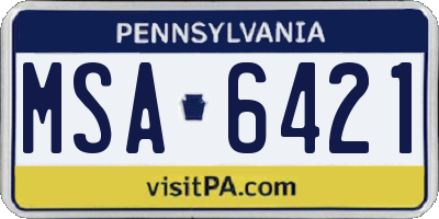 PA license plate MSA6421