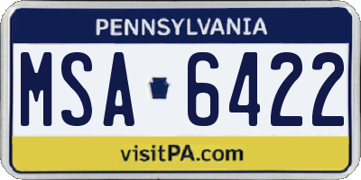 PA license plate MSA6422