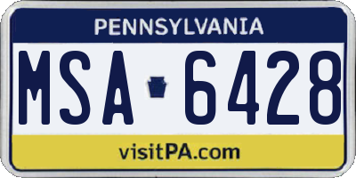 PA license plate MSA6428