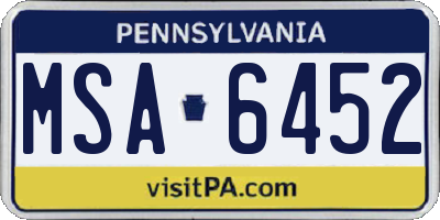 PA license plate MSA6452