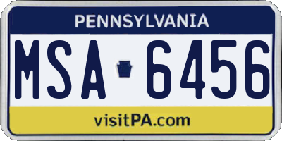 PA license plate MSA6456