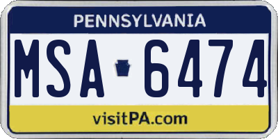 PA license plate MSA6474