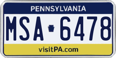 PA license plate MSA6478