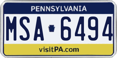 PA license plate MSA6494