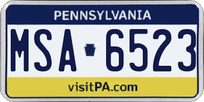 PA license plate MSA6523
