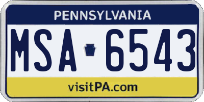 PA license plate MSA6543