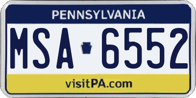 PA license plate MSA6552