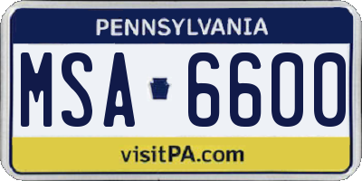 PA license plate MSA6600