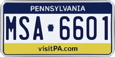 PA license plate MSA6601