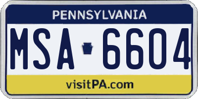 PA license plate MSA6604