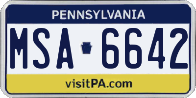 PA license plate MSA6642