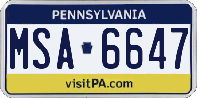 PA license plate MSA6647