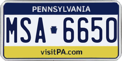 PA license plate MSA6650