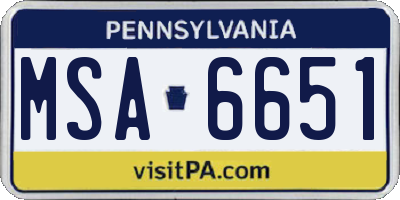 PA license plate MSA6651