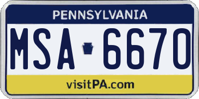 PA license plate MSA6670