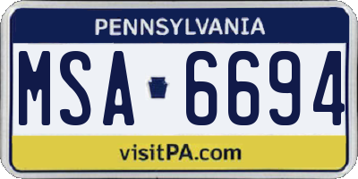 PA license plate MSA6694