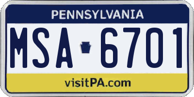 PA license plate MSA6701