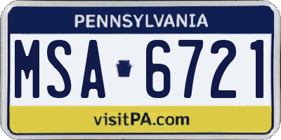 PA license plate MSA6721