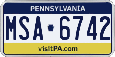 PA license plate MSA6742