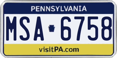 PA license plate MSA6758