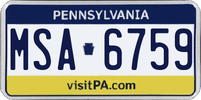 PA license plate MSA6759