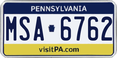 PA license plate MSA6762