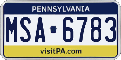 PA license plate MSA6783