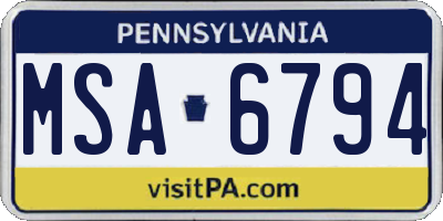 PA license plate MSA6794