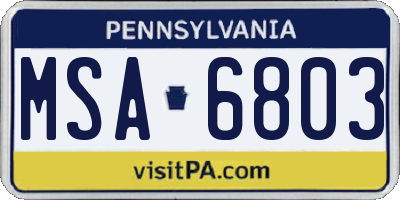 PA license plate MSA6803
