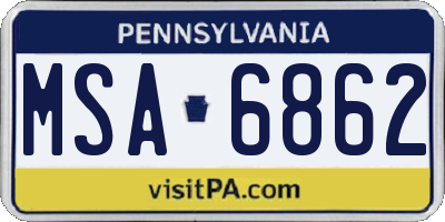 PA license plate MSA6862