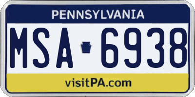 PA license plate MSA6938