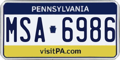 PA license plate MSA6986