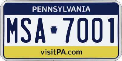 PA license plate MSA7001